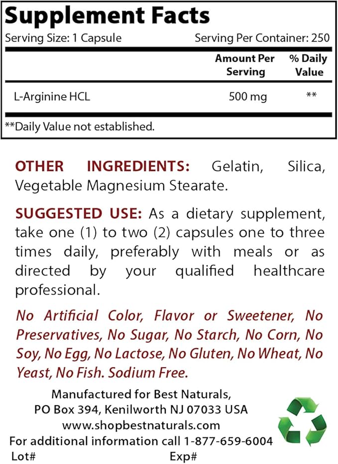 Best Naturals L-Arginine 500mg &amp L-Citrulline 1500mg