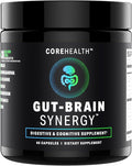 Gut-Brain Synergy Probiotic &amp Nootropic – 30Billion CFU Psychobiotic + Prebiotic with Ashwagandha L-Theanine &amp Zinc for Gut Health Mood Support Stress Relief Bloating Relief &amp Brain Fo