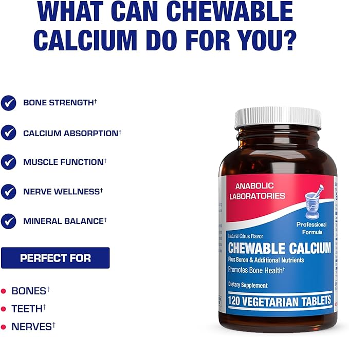 Chewable Calcium Supplement for Women - Clinical Bone Supplement with Chewable Calcium with Vitamin D Magnesium and Boron Complex for Bone Health &amp Strength Support - Made in The USA - 30 Servings