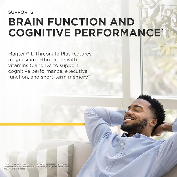 Integrative Therapeutics Magtein L-Threonate Plus - Cognitive Function Supplement to Support Short-Term Memory* - Includes Vitamins C D3 &amp Magnesium - Dairy &amp Gluten-Free - 90 Capsules (30 Se