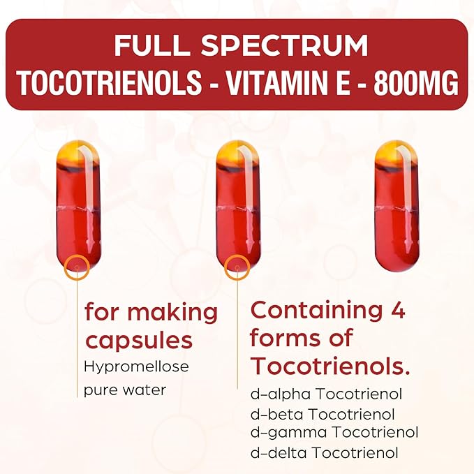 Kroppssund Tocotrienol Supplement 800mg Full Spectrum Capsules Tocotrienol Vitamin E -60 Liquid-Filled Capsules