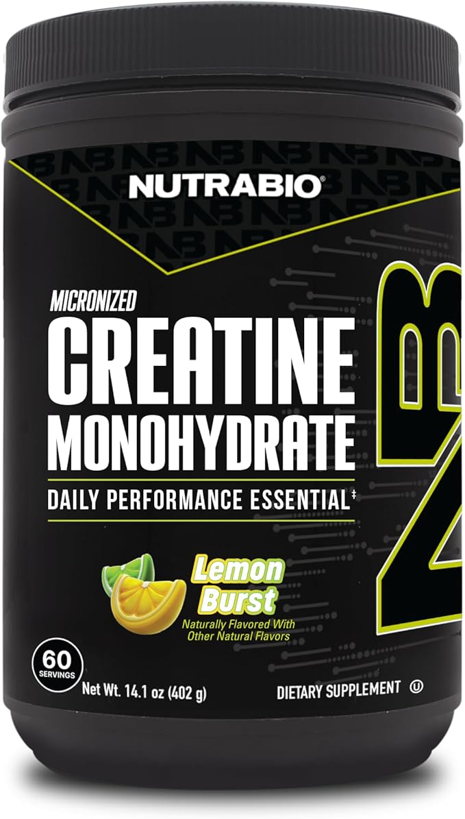 NutraBio Pure Micronized Creatine Monohydrate Powder Supplement Lemon Burst (300 g) - Supports Bulk Muscle Energy Recovery and Strength - HPLC Tested Creatine Powder Supplement for Men and Women