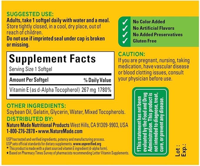 Nature Made Vitamin E 400 I.U. Softgels 100 ea (Pack of 2)