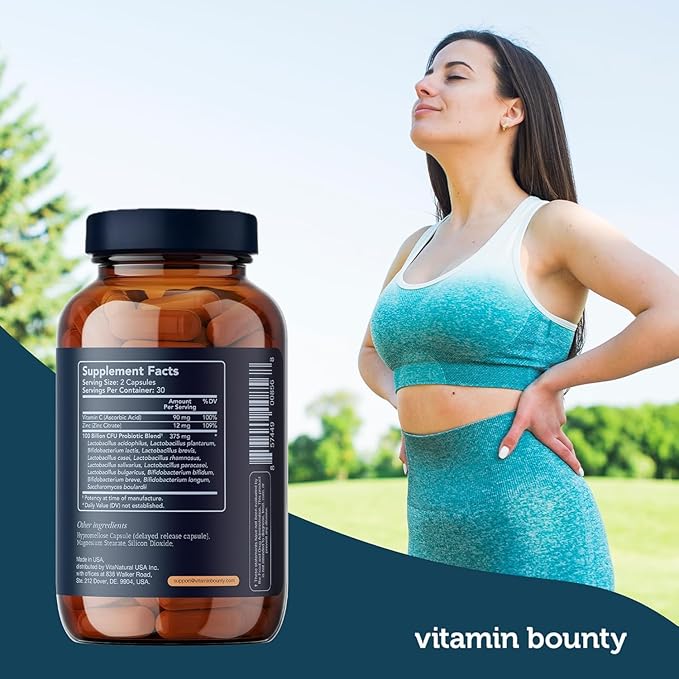 Vitamin Bounty Pro-100 Probiotic 100 Billion CFU - 13 Strains for Digestive Health &amp Immune Support - High Potency Probiotics for Women &amp Men - Delayed Release Capsules for Gut Health - 60 Cou