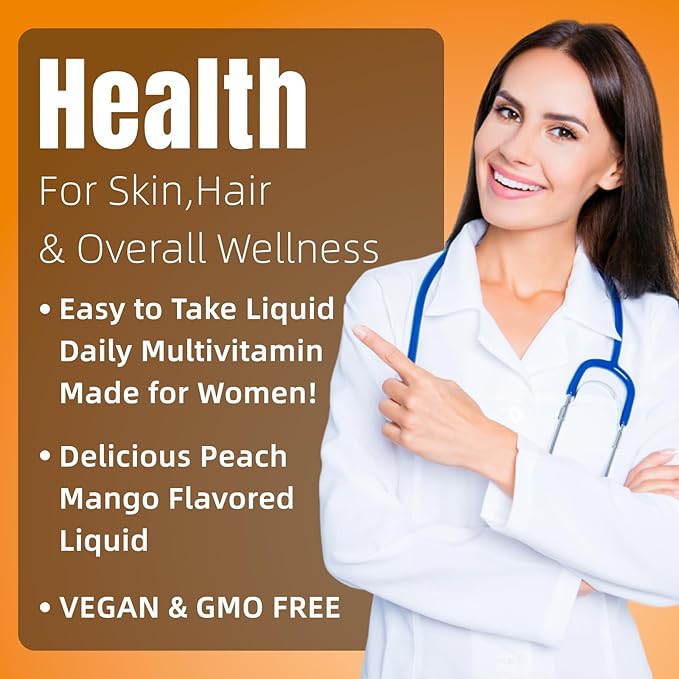Liquid Multivitamin for Hair Growth | Biotin 10000mcg | Hair &amp Skin Support Supplement | Clinically Tested for Thicker Hair &amp Skin Elasticity | Suitable for Women &amp Men Ages 18+ | 15.22 F