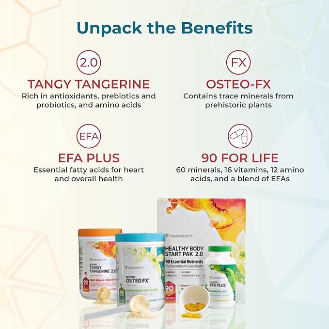 Youngevity Healthy Body Start Pak 2.0 | Complete All-in-One Nutrition | 60 Minerals 16 Vitamins 12 Amino Acids 6 Essential Fatty Acids | Whole Foods Pre/Probiotics + Bone Formula