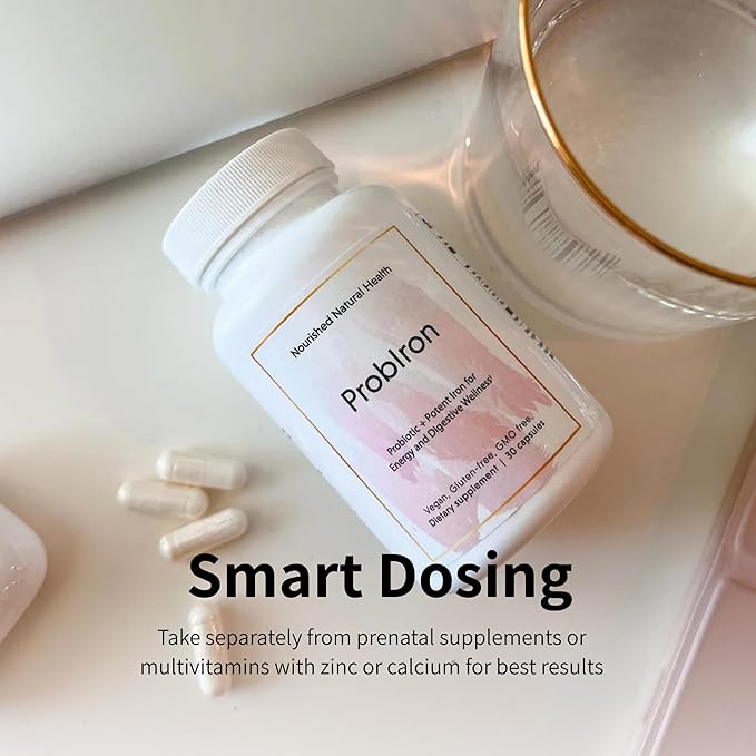 Nourished Natural Health ProbIron - Women's Probiotic + Iron Supplement Boosted with Vitamin C and Copper - Vegan Formula for Energy and Digestive Wellness - 180 Capsules