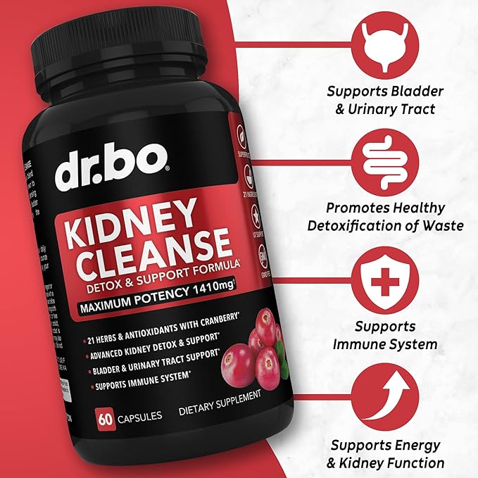 DR. BO Kidney Cleanse Detox &amp Activated Charcoal - Natural Cranberry &amp Uva Ursi Extract to Support Kidneys Bladder &amp Urinary Tract Health - Coconut Charcoal Pills for Stomach Gas &amp Bl