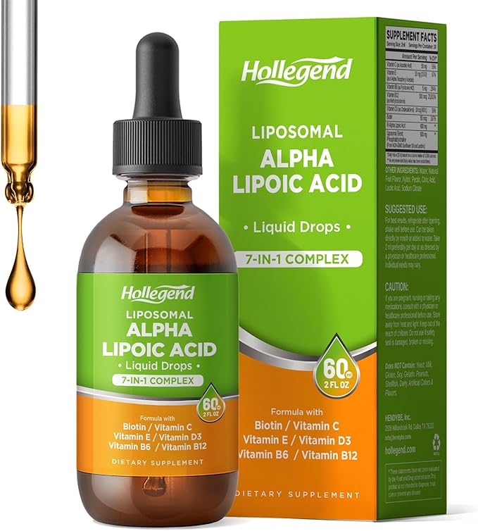 Liposomal Liquid Alpha Lipoic Acid drops 600 MG R-Alpha Lipoic Acid Supplement with Biotin &amp Multivitamins ALA for Antioxidant Brain Health and Nerve Support Pineapple Flavor Sugar Free 2 FL