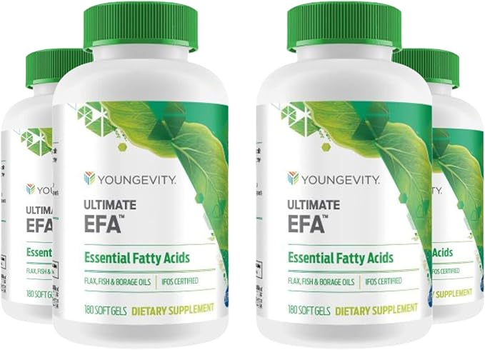 Youngevity Ultimate EFA - Organic Source of Essential Fatty Acids | Omega 3 6 &amp 9 | Made from Borage Flax &amp Fish Oil | 180 Count (Pack of 4)