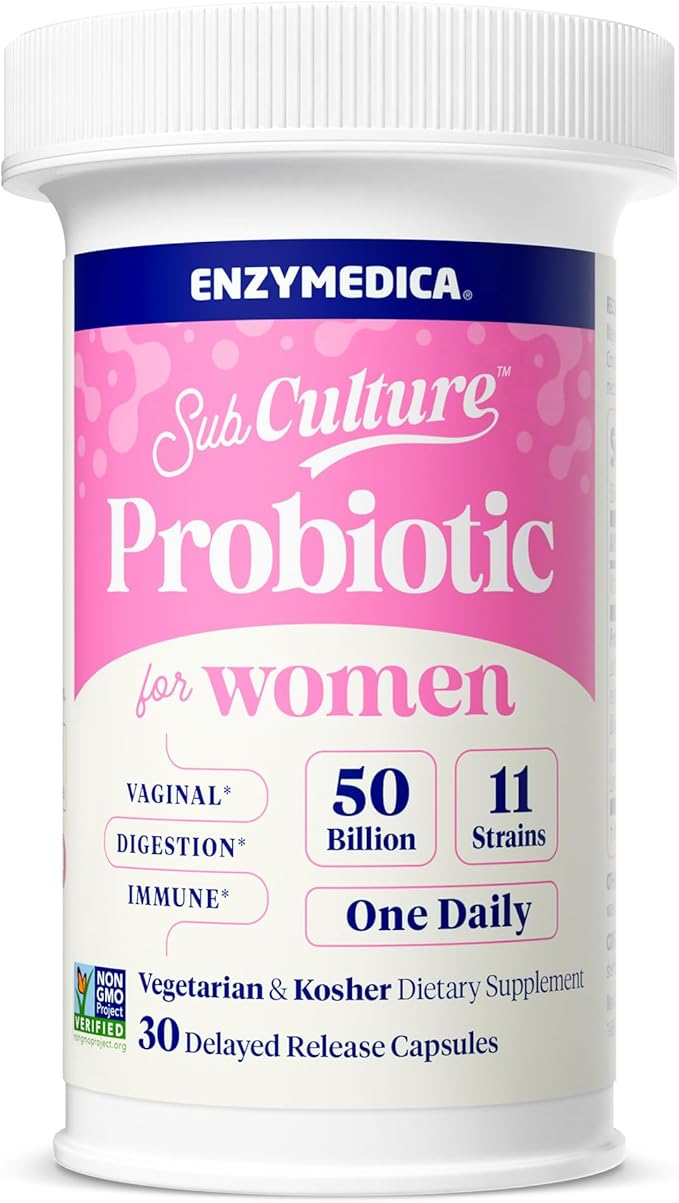 Enzymedica SubCulture Probiotic Supplement for Women - Women's Probiotic for Vaginal &amp Urinary Health Support 50 Billion CFU Supports Immune &amp Gut Health Microbiome Balance Vegetarian - 30
