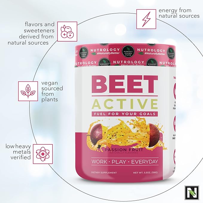 Nutrology BCAA Natural Plant Based BCAA Powder Lemonade Flavor (30 Servings) Beet Active Natural Pre-Workout Powder Passion Fruit Flavor (30 Servings)
