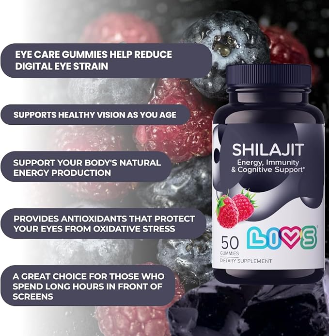 LIVS Shilajit Gummies for Men &amp Women – 1000mg Pure Himalayan Resin Extract Rich in Fulvic Acid &amp 85+ Trace Minerals – Natural Energy &amp Immune Support Supplement – Vegan Raspberry Flavor