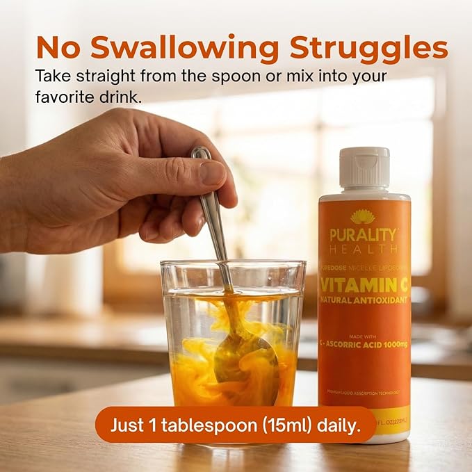 PURALITY HEALTH Vitamin C Liquid Supplement 1000mg per Serving Micelle Liposomal Enhanced Absorption Non-GMO Gluten Free Vegan 15 Day Supply