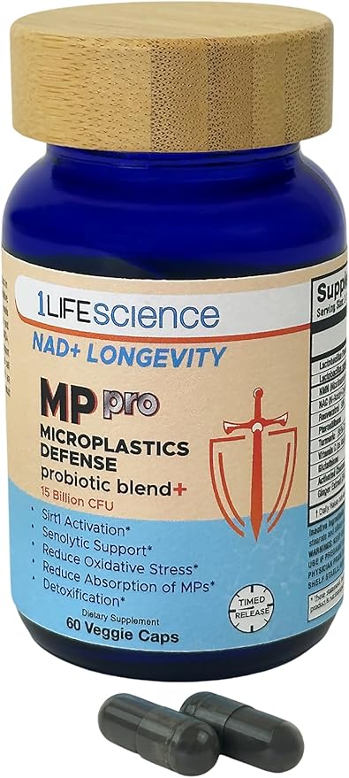 1LifeScience NAD+ Longevity Microplastics Defense Support Supplement – Probiotic Blend with NMN – Supports Digestive &amp Cellular Health – cGMP Made in USA – 60 Veggie Capsules