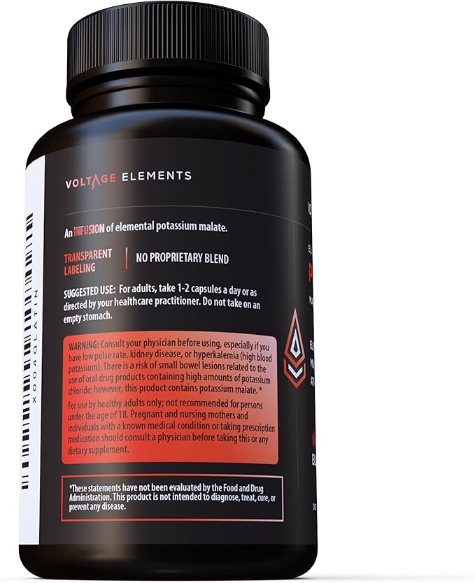 Potassium Malate 1389mg - ATP Production &amp Cellular Energy Electrolyte Balance - Elemental Potassium 500mg (240 Capsules) Vegan