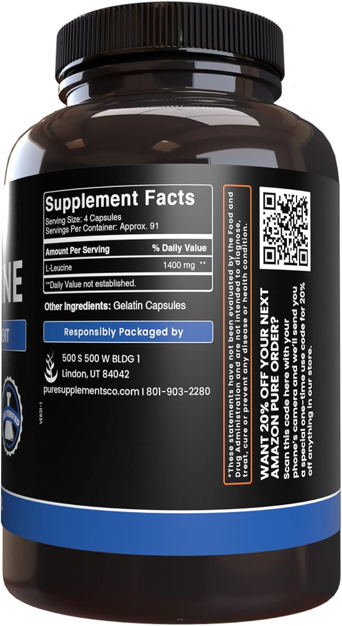 Pure Original Ingredients L-Leucine (365 Capsules) No Magnesium Or Rice Fillers Always Pure Lab Verified