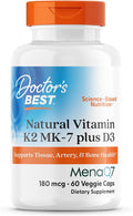 Doctor's Best Natural Vitamin K2 MK-7 Plus D3 - VIT D3 and K2 MK7 Supplement for Men &amp Women Supports Tissue Artery &amp Bone Health Non-GMO Gluten Free Soy Free Vegetarian - 60 Veg Caps