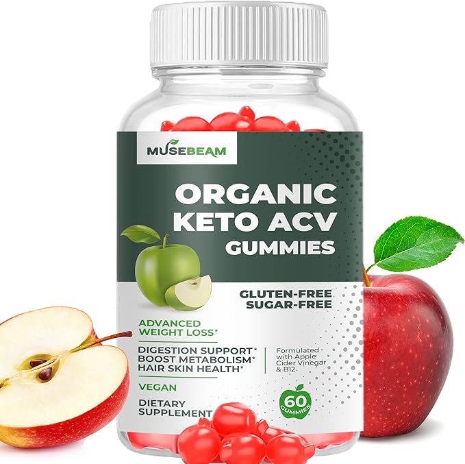 Organic Keto ACV Gummies Advanced Weight Loss - Gluten &amp Sugar Free Belly Fat Burner Apple Cider Vinegar Diet Supplement for Women Men (1000MG)