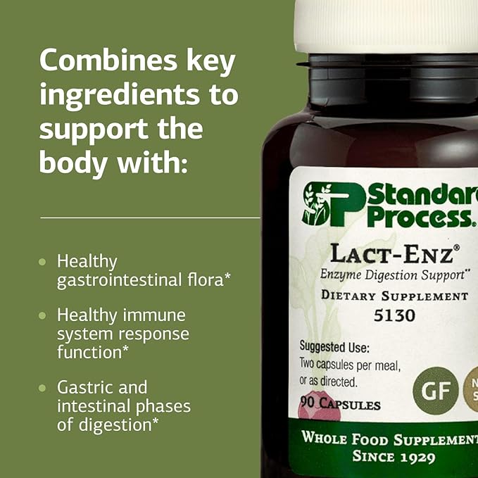 Standard Process Lact-ENZ - Enzyme Digestion Support - Probiotic Digestive Car &amp Immune System Support - Gluten-Free Non-Dairy &amp Non-Soy - 90 Capsules (45 Servings)