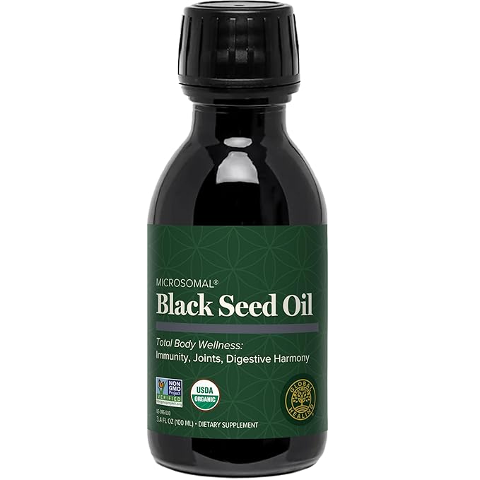 Global Healing Black Seed Oil Organic Cold Pressed - Unrefined Black Cumin Seed - 100% Pure Nigella Sativa Oil - Premium Liquid in Glass Bottle for Skin Hair and Immunity