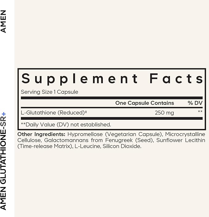 Amen Glutathione-SR+ Advanced Sustained-Release Supplement - 2-Month Supply - Reduced L-Glutathione - Galactomannans Fenugreek Seed - Time-Reduced Matrix - Non-GMO - 60 Capsules