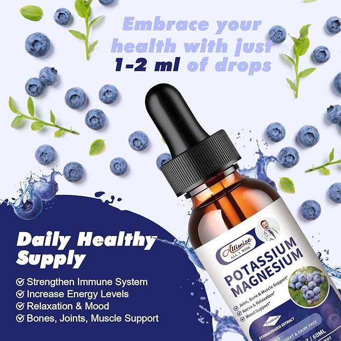 2 Pack Potassium Magnesium Supplement Liquid - High Absorption Calm Magnesium Complex &amp Potassium Plus Calcium Vitamin D3 Zinc for Leg Cramps &amp Bone &amp Energy &amp Immune Support - 4 Fl