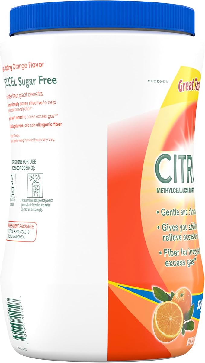 CITRUCEL Sugar Free Fiber Powder for Occasional Constipation Relief Methylcellulose Fiber Powder Orange Flavor - 32 Ounces