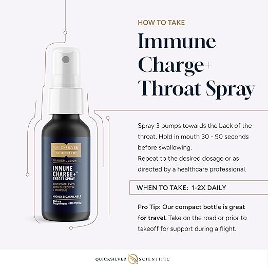Quicksilver Scientific Immune Charge+ Zinc Throat Spray - Immune Support Liquid Supplement with Quercetin - 'Throat Coat' with Liposomal Absorption Technology (0.9 fl oz / 27ml)
