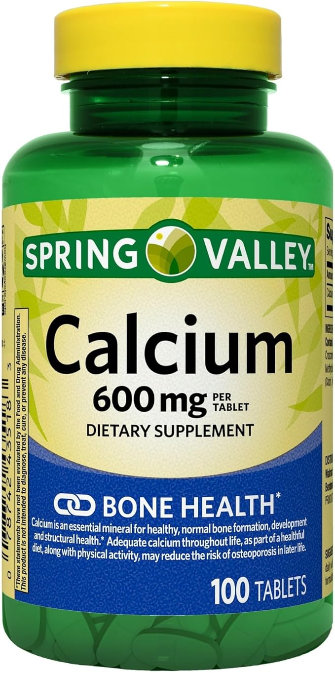 Spring - Valley Calcium 600mg Natural Bone Health Calcium - 100 Tablets Pack of 3 - Set By Basket Goods