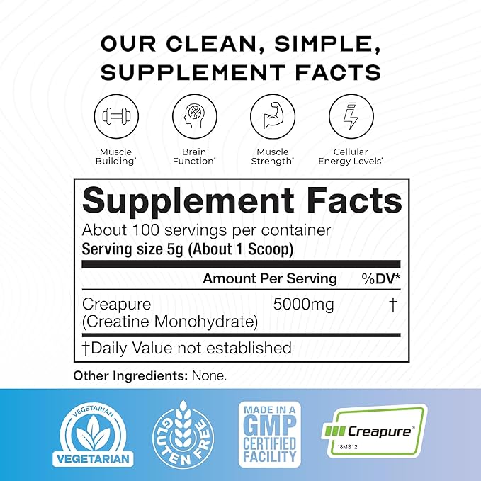 Muscle Feast Creapure Creatine Monohydrate Powder Vegan Keto Friendly Gluten-Free Mass Gainer Muscle Recovery Supplement and Trusted Creatine for Muscle Growth Creatine Powder Unflavored 500g