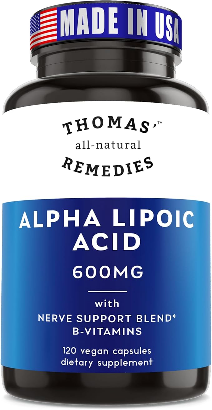 Thomas' all-natural Remedies Alpha Lipoic Acid 600mg 120 Capsules with B-Vitamins Vegan No fillers