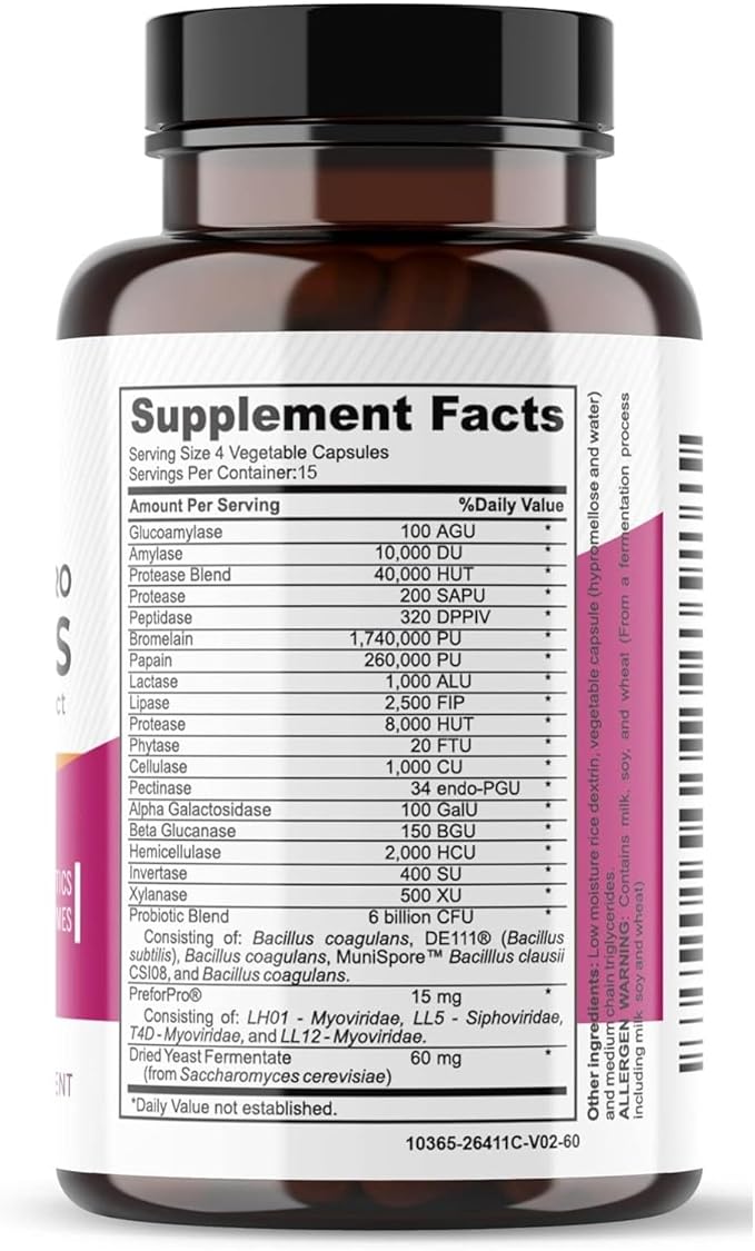 Digest + Postbiotics Supplement for Women and Men Multi Enzymes Organic Prebiotic &amp Probiotic for Digestive Health with Bromeline Papin and Lipase Non-GMO Gluten-Free 60 Vegetarian Caps (3)