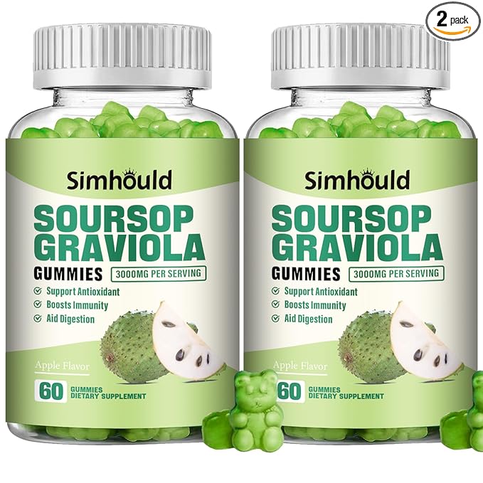 2 Pack Soursop Graviola Gummies - 3000mg Extra Strength Soursop Leaves Supplement with Vitamin C Zinc - Digestive Aid Immune Support &amp Antioxidant - Sugar-Free Non-GMO Vegan 120 Counts