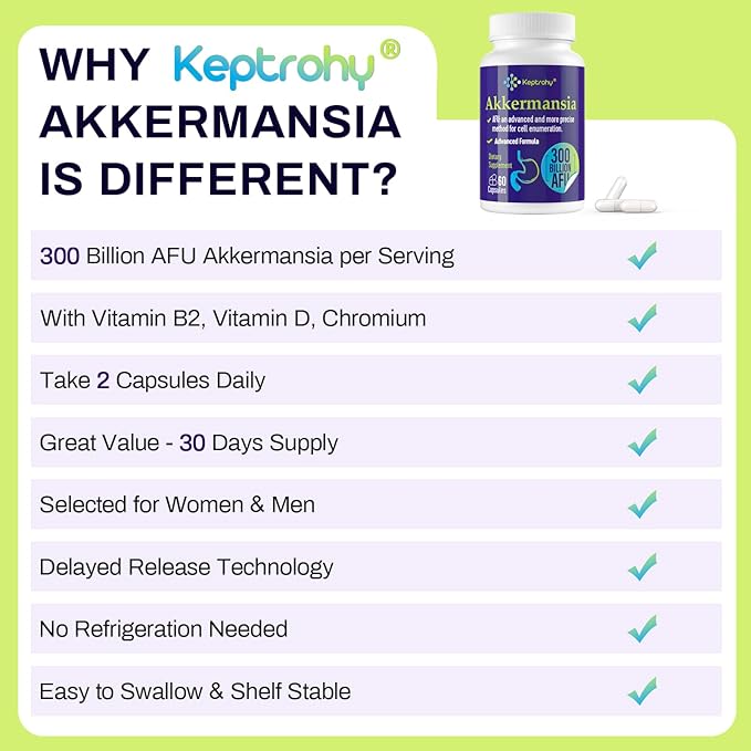 300 Billion AFU Akkermansia Probiotic for Women &amp Men Akkermansia Muciniphila for More Akkermansia Production Digestive Gut &amp Immune Gut Digestive Lining Function 120 Count