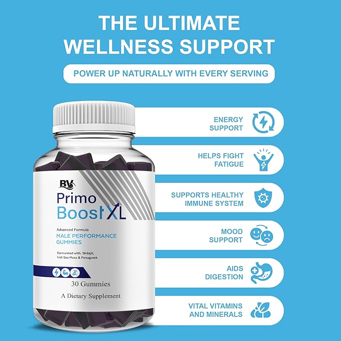 BLUE VIBE (2 Pack) Primo Boost XL Gummies PrimoBoostXL Daily Performance Shilajit and Manuka Honey Supplement Primo Boost XL Advanced Overall Health and Performance Support Supplement (60 Gummies)