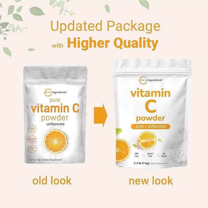 Micro Ingredients Pure Vitamin C Powder 2.2lbs (1kg) | Unflavored Ascorbic Acid Supplements | Vitamins for Women &amp Men | Non-GMO Gluten Free