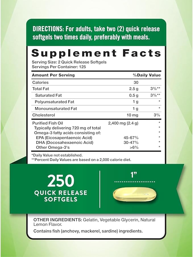 Nature's Truth Lemon Flavor Fish Oil 1200Mg 250 Count