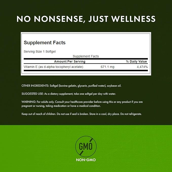 Swanson Vitamin E - Natural Vitamin Supplement Promoting Cardiovascular Health - Natural Formula Delivering Essential D-Alpha Tocopherols - (100 Softgels 1000 IU Each)