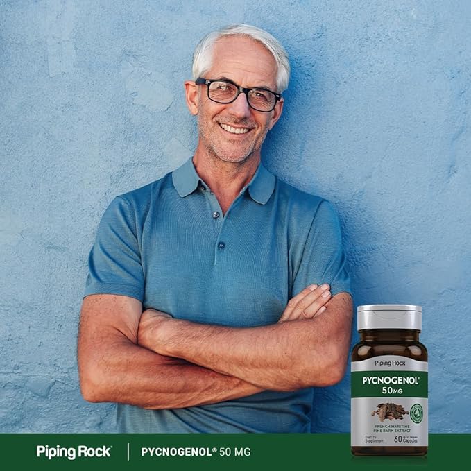Piping Rock Pycnogenol Supplement | 50 mg | 60 Capsules | French Maritime Pine Bark Extract | Pinus Pinaster for Men and Women | Non-GMO Gluten Free