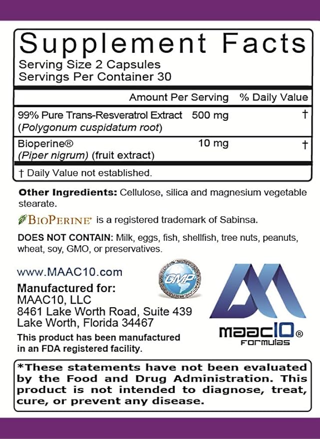 MAAC10 NMN Resveratrol NAD Combo Pack - Nicotinamide Mononucleotide NAD+ Supplement 250mg (60 x 125mg NMN Capsules) 99% Pure Trans Resveratrol Extract (60 x 250mg Capsules)