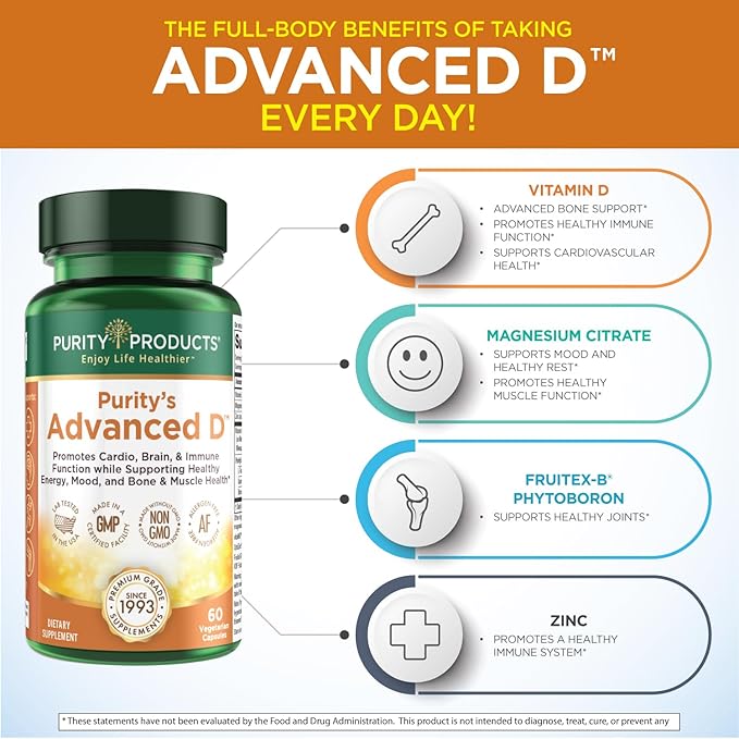 Purity Products KIT - Advanced D + Omega-3 Ultra-Pure Fish Oil from Advanced D is Packed with Vitamin D Vitamin K2 Zinc Magnesium Citrate Boron and Taurine