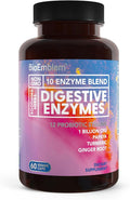 BioEmblem Digestive Enzymes - 10 Enzymes w/ 12 Strain 1 Billion CFU Probiotics for Nutrient Absorption &amp Digestive Support - Papaya Bromelain &amp Papain to Help Bloating &amp Gas - Non-GMO - 6