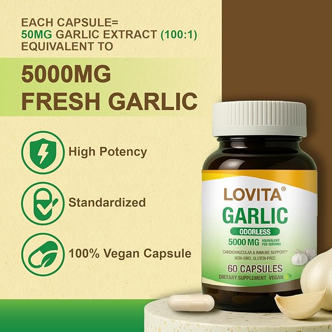 LOVITA Daily Vitality Bundle - 3 Propolis Drops 2 Odorless Garlic &amp 1 Echinacea Liquid Heart Health &amp Immune Boost (6 Pc Set)