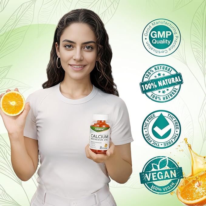 Calcium Magnesium Zinc Gummies with Vitamin D3 &amp K2 - High Potency Enhanced Absorption -120 Orange Gummies Flavored