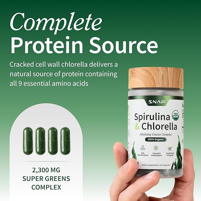 Snap Supplements Cholesterol Health + Organic Spirulina and Chlorella Bundle 60 + 120 Vegetarian Capsules