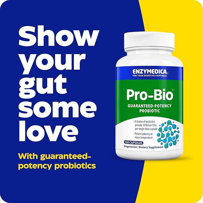 Enzymedica Pro-Bio Shelf Stable Stomach-Acid Resistant Probiotic for Healthy Digestion 10 Billion CFU 120 Count