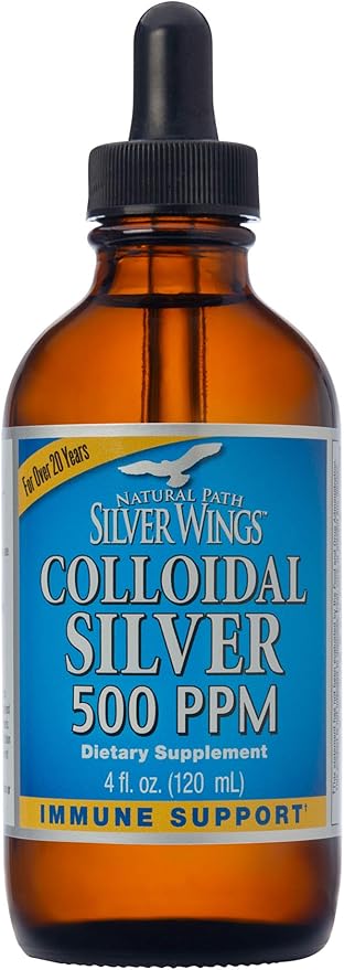 Natural Path Silver Wings Colloidal Silver 500ppm Immune Support Supplement 4 fl. oz. Dropper(Pack of 2)