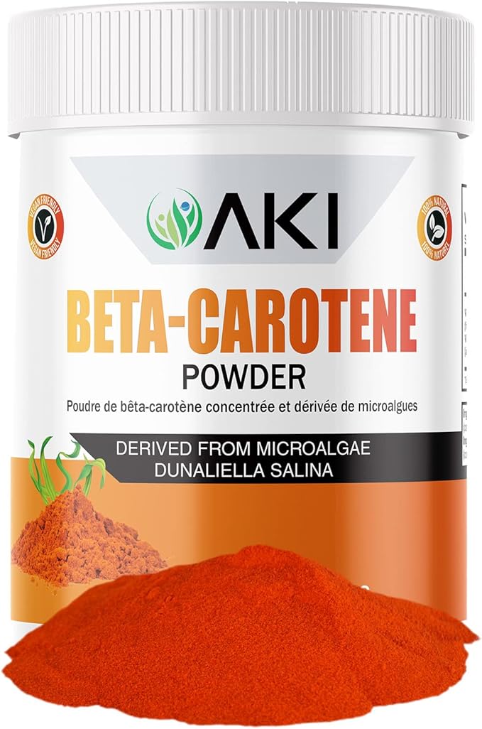AKI Beta Carotene 10% Powder (1.5oz/42.52g) Highly Concentrated flavouring Fount of Vitamin A May Helps to Support Body Functions Skin Immune System and Eye - GMO Free &amp Vegan Friendly
