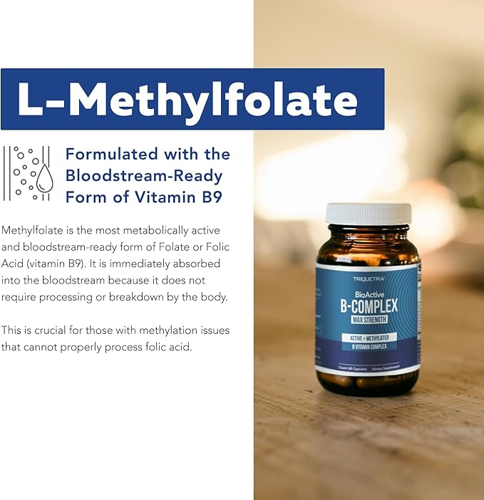 BioActive Vitamin B Complex - Blood Stream Ready Methylated B Complex - Featuring Methylfolate 3 BioActive Forms of B12 BenfoPure® B1 &amp Pantesin® B5 - 12 B Vitamins in Clinical Doses - 60 Servi